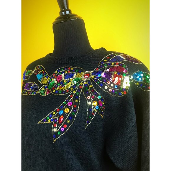 Vtg Darian Sequin Bow Sweater Dress - Picture 3 of 5